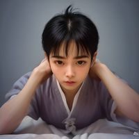 红果短剧主编老K，留着胡茬的男性，正对着显示器整理当日短剧热点清单，环境是暖光办公室